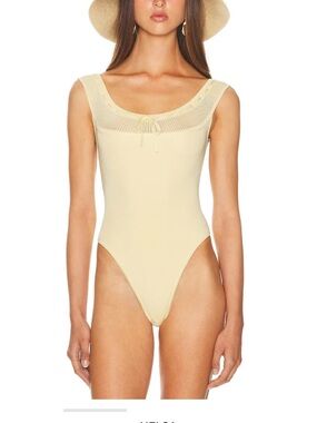 ELSA Yellow Sleeveless Knit Bodysuit with Scoop Neck